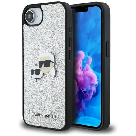 ⁨Etui Karl Lagerfeld Fixed Glitter Ikonik Metal Pin do iPhone 16e srebrny⁩ w sklepie Wasserman.eu