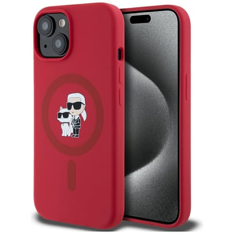 ⁨Etui Karl Lagerfeld Silicone             Karl&Choupette Heads Ring MagSafe do iPhone 15 czerwony⁩ w sklepie Wasserman.eu