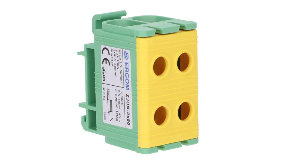 ⁨Rail terminal ZJUN-2x50 PE yellow-green R34RR-07020002003 /6pcs/⁩ at Wasserman.eu