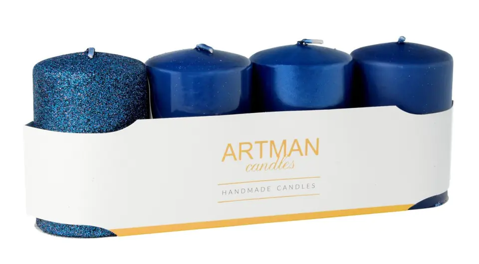 ARTMAN Świeca ozdobna 4-pack Mix granatowa - walec mały 1op.-4szt w sklepie Wasserman.eu