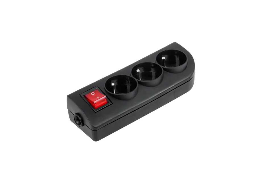 ⁨Extension cable socket x 3 with grounding and switch black GN-30W-2⁩ at Wasserman.eu