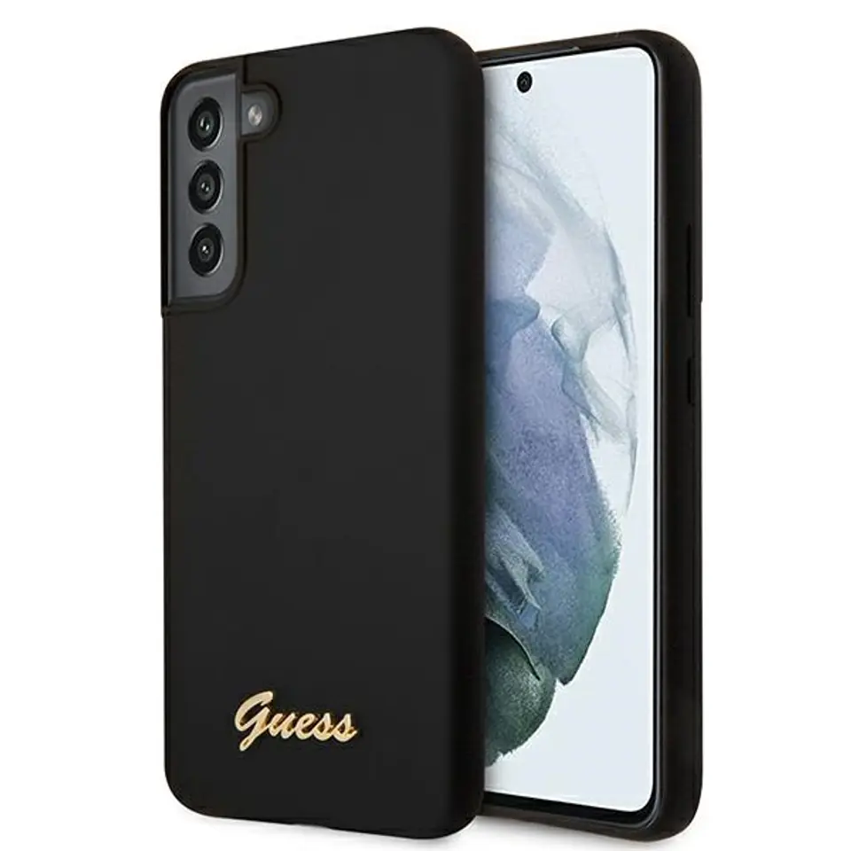 ⁨Guess GUHCS22MLSLMGBK S22+ S906 czarny/black hardcase Silicone Script Metal Logo⁩ w sklepie Wasserman.eu