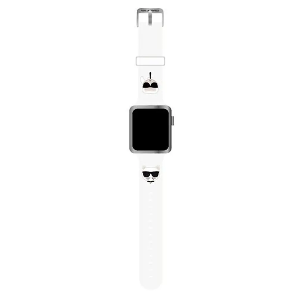 ⁨Karl Lagerfeld Pasek KLAWLSLCKW Apple Watch 42/44/45mm biały/white strap Silicone Karl & Choupette Heads⁩ w sklepie Wasserman.eu