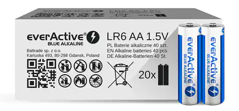 ⁨Alkaline Batterien AA / LR6 everActive Blue Alkaline - 40 Stück, limitierte Auflage⁩ im Wasserman.eu