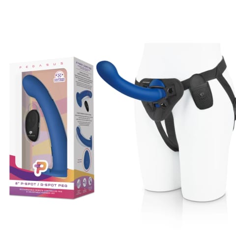 ⁨Pegasus Strap-On Blue - Model z pilotem, profilowany do punktow G i P⁩ w sklepie Wasserman.eu