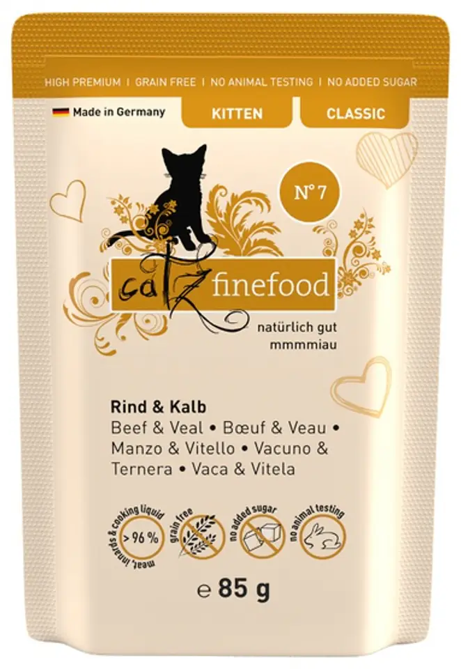 ⁨Catz Finefood Classic Kitten N.07 Wołowina i cielęcina saszetka 85g⁩ w sklepie Wasserman.eu