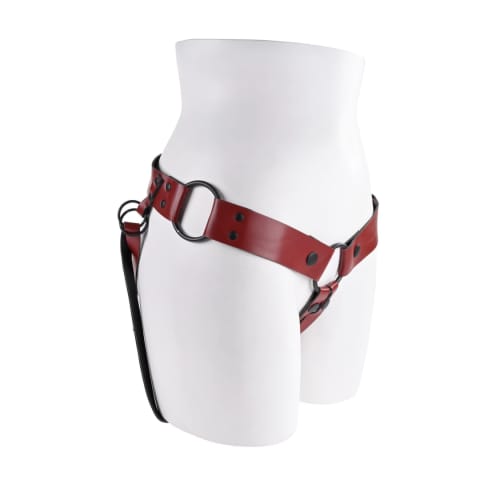 ⁨Sportsheets Saffron Monte Uprząż Strap-On Czerwona, regulowana, skora eco⁩ w sklepie Wasserman.eu