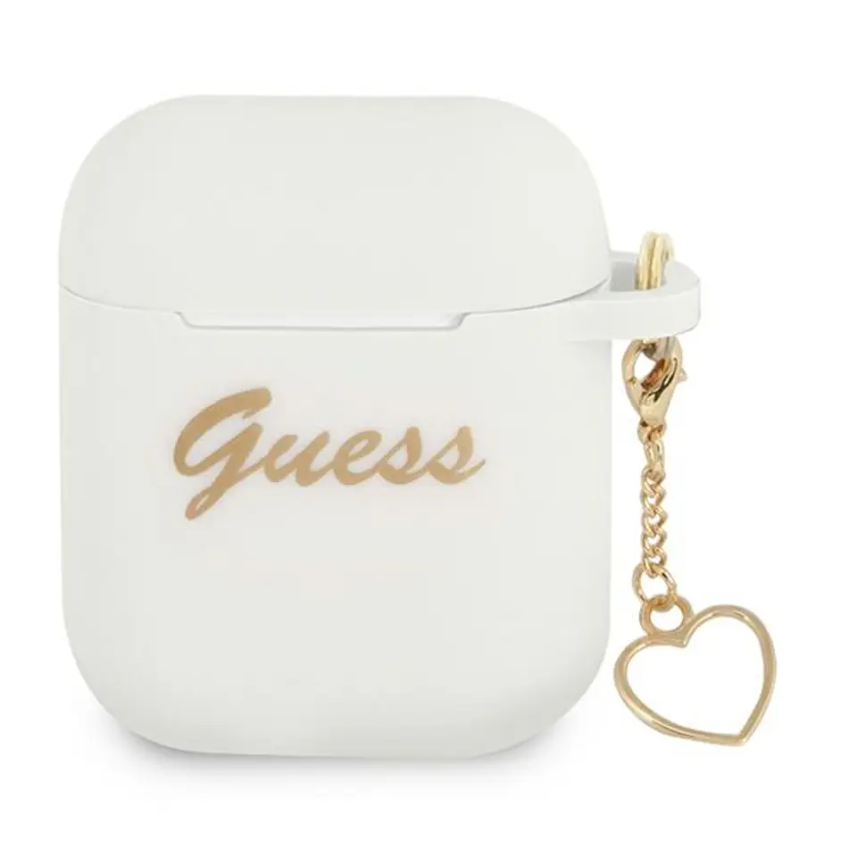 ⁨Guess  GUA2LSCHSH AirPods cover biały/white Silicone Charm Heart Collection⁩ w sklepie Wasserman.eu