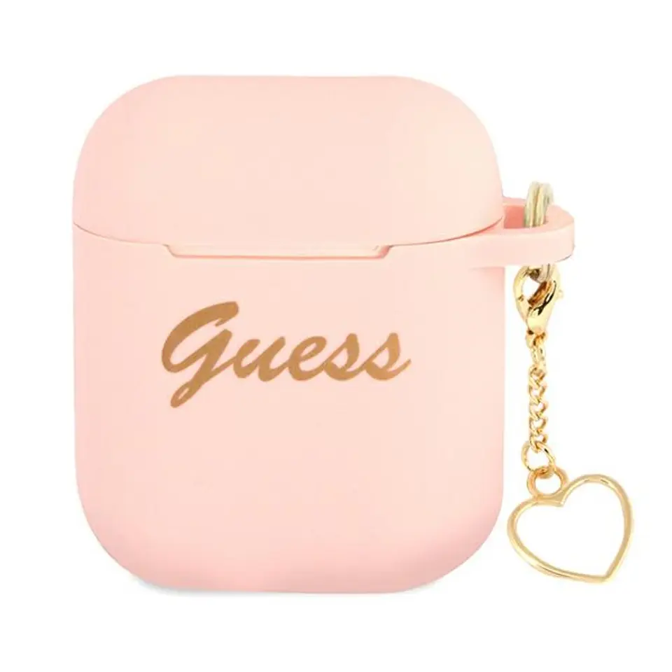 ⁨Guess GUA2LSCHSP AirPods cover pink/pink Silicone Charm Heart Collection⁩ at Wasserman.eu