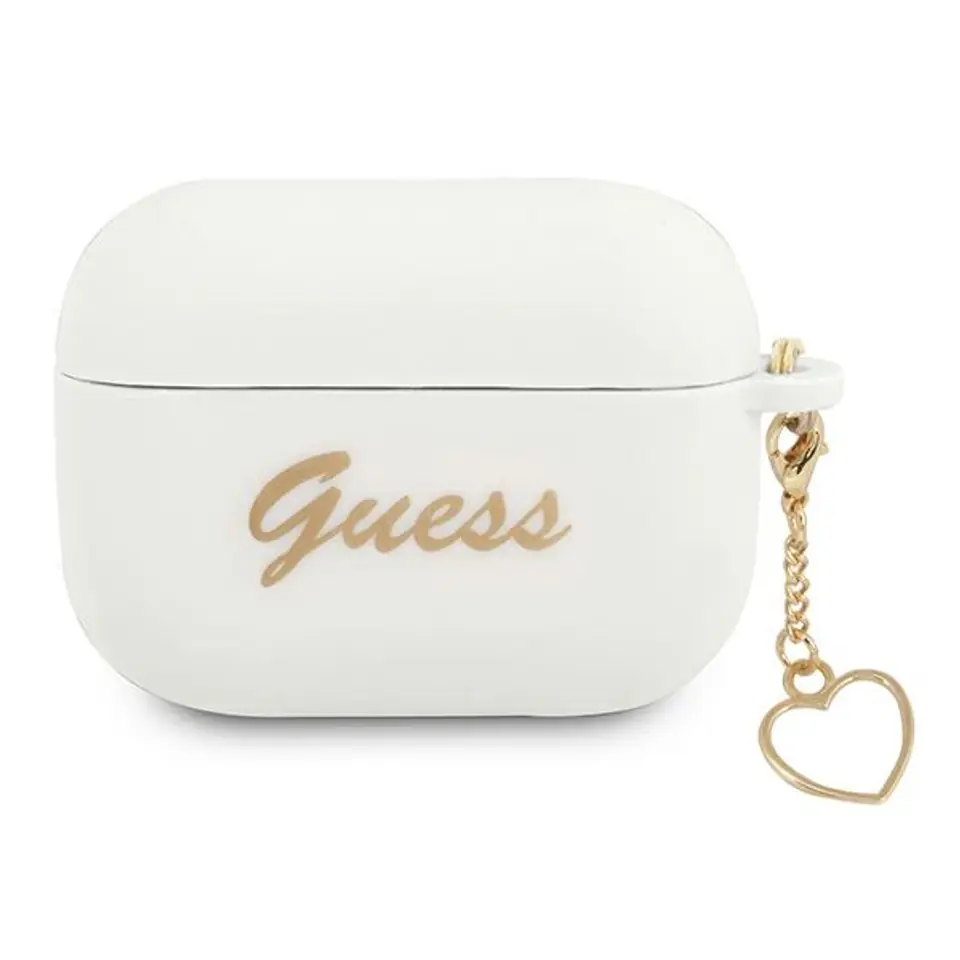 ⁨Guess GUAPLSCHSH AirPods Pro cover biały/white Silicone Charm Heart Collection⁩ w sklepie Wasserman.eu