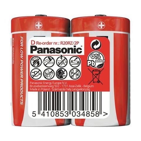 ⁨Bateria cynkowo-węglowa, D (R20), ogniwo typ D, 1.5V, Panasonic, Folia, 2-pack⁩ w sklepie Wasserman.eu