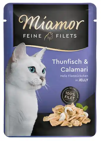 ⁨Miamor Feine Filets Tuna & Squid sachet 100g⁩ at Wasserman.eu