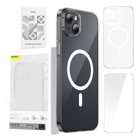 ⁨Etui ochronne Baseus Magnetic Crystal Clear do iPhone 13 (transparentne) + szkło hartowane + zestaw czyszczący⁩ w sklepie Wasserman.eu