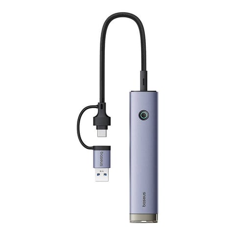 ⁨Hub 4w1 Baseus UltraJoy USB-A&USB-C do 3xUSB3.0+USB-C+RJ45 (szary)⁩ w sklepie Wasserman.eu