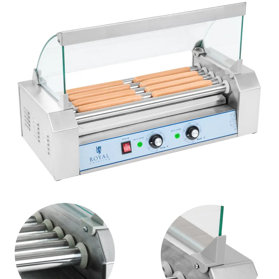 ⁨Grill rolkowy z pokrywą roller grill podgrzewacz do parówek 5 rolek⁩ w sklepie Wasserman.eu