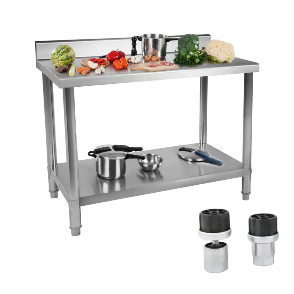 ⁨Kitchen table stainless steel worktop with edge and bottom shelf 120x60cm⁩ at Wasserman.eu