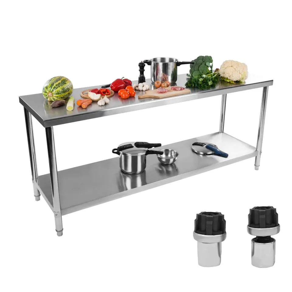 ⁨Kitchen table worktop worktop stainless steel bottom shelf 200x60cm⁩ at Wasserman.eu