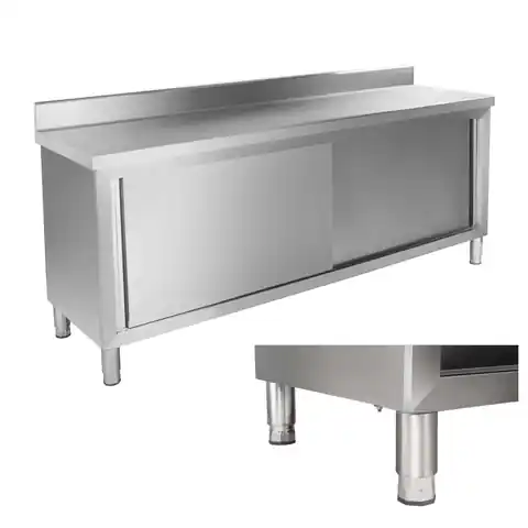 ⁨Steel cabinet for the kitchen with worktop and stainless steel edge width 200cm⁩ at Wasserman.eu