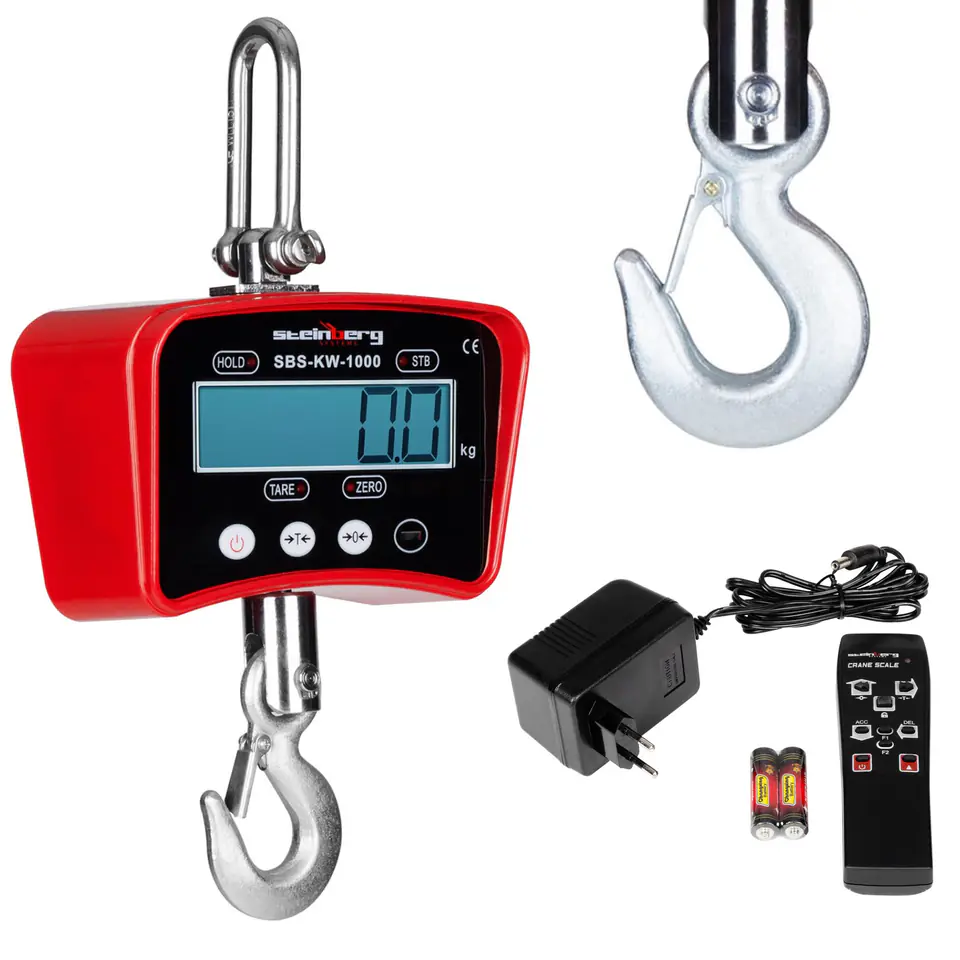 ⁨Suspended hook scale with remote control up to 1 ton 1T LCD red⁩ at Wasserman.eu