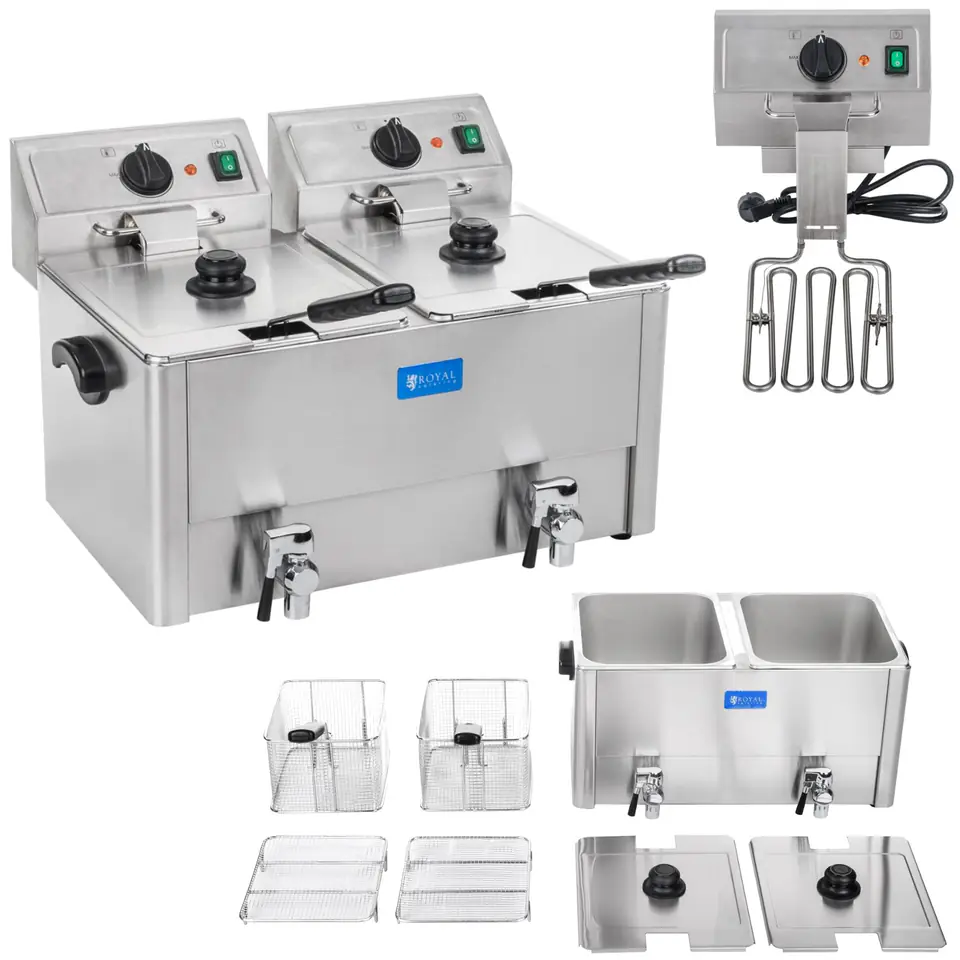 ⁨Double electric fryer with drain taps thermostat EGO 2x8L⁩ at Wasserman.eu