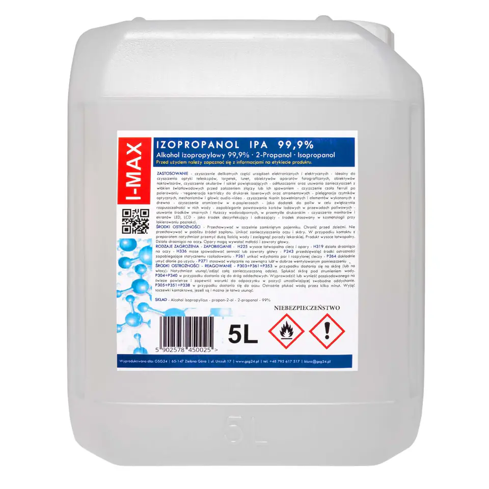 ⁨Isopropyl alcohol Isopropanol IPA I-MAX 99.9% 5L⁩ at Wasserman.eu