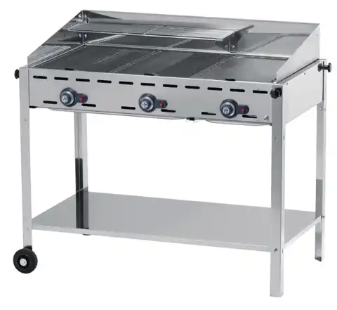 ⁨Gas grill "Green Fire" 3 burners 17,4kW with cover and shelf - Hendi 149591⁩ at Wasserman.eu