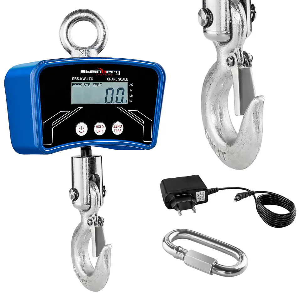 ⁨Hanging hook scale up to 1 Ton SBS-KW-1TC with power supply 1000kg / 0.2kg⁩ at Wasserman.eu