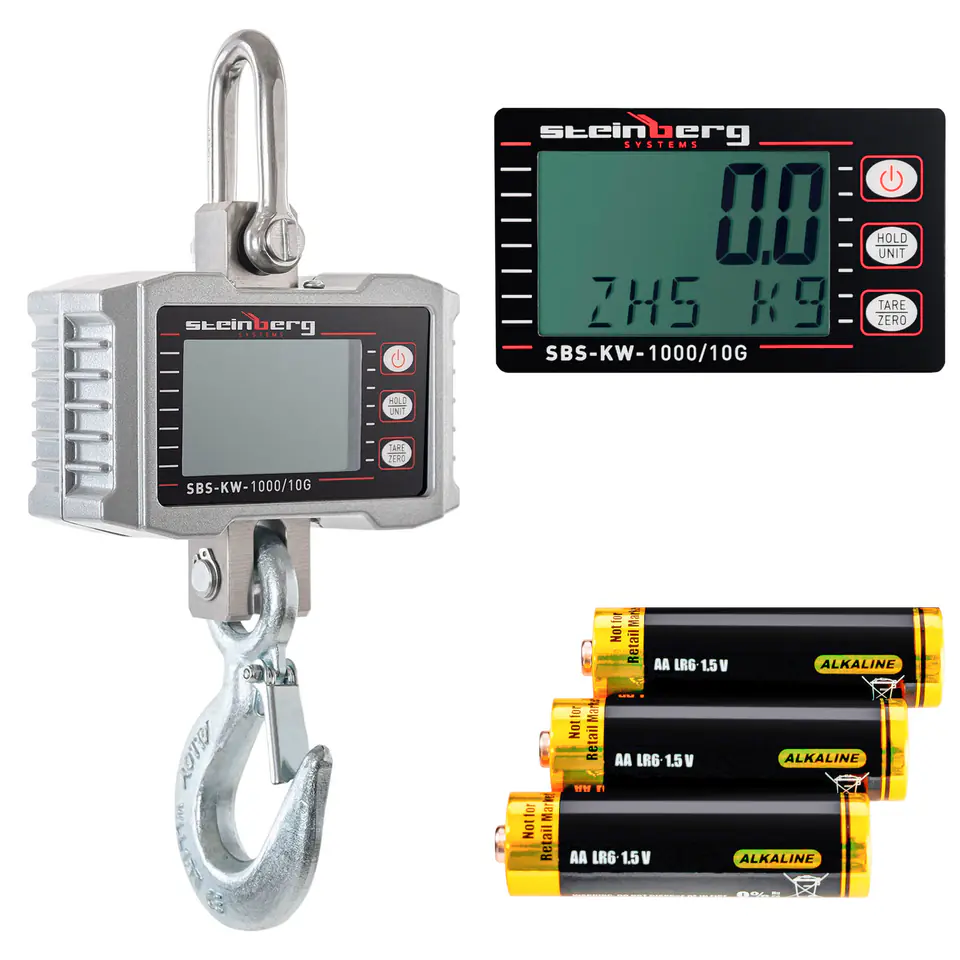 ⁨Suspended hook scale up to 1000kg / 0.5kg LCD⁩ at Wasserman.eu