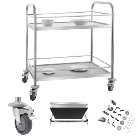 ⁨Stainless steel waiter trolley with railings - 2 shelves Royal Catering⁩ at Wasserman.eu