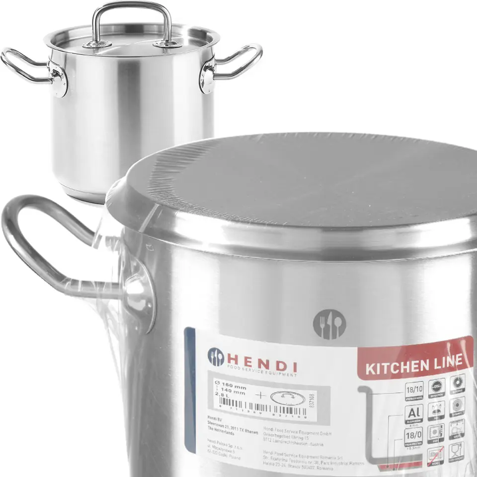 ⁨Kitchen Line high pot with lid 2.8 l dia. 160 x 140 h - Hendi 837108⁩ at Wasserman.eu