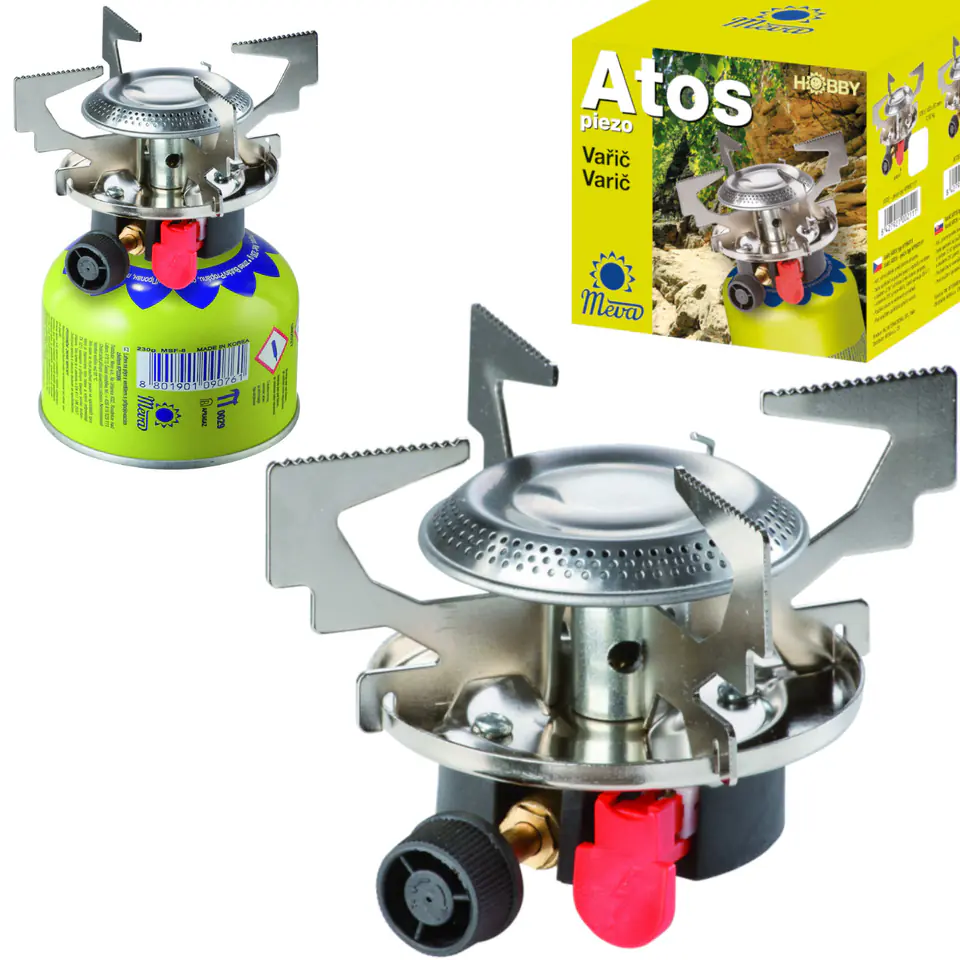 ⁨Gas tourist stove for gas cartridges (thread or valve) ATOS piezo igniter 1.8kW⁩ at Wasserman.eu