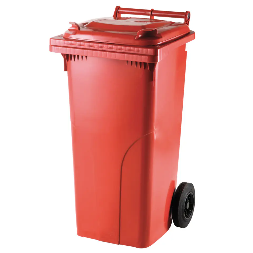 ⁨Pojemnik kubeł na odpady i śmieci ATESTY Europlast Austria - czerwony 120L⁩ w sklepie Wasserman.eu