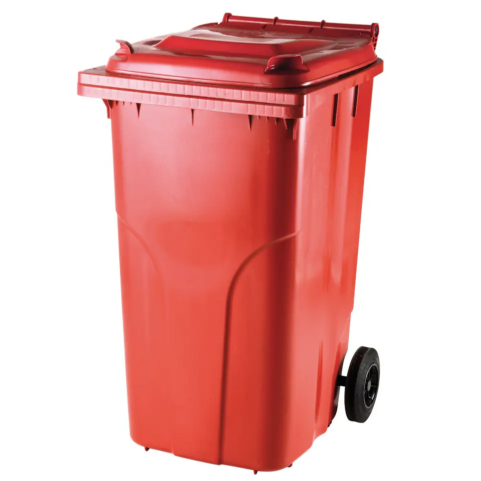 ⁨Waste and garbage bin container ATESTY Europlast Austria - red 240L⁩ at Wasserman.eu