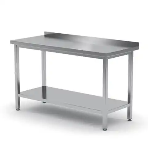 ⁨Kitchen worktop table steel wall-mounted with edge and shelf 140x60cm - Hendi 811481⁩ at Wasserman.eu