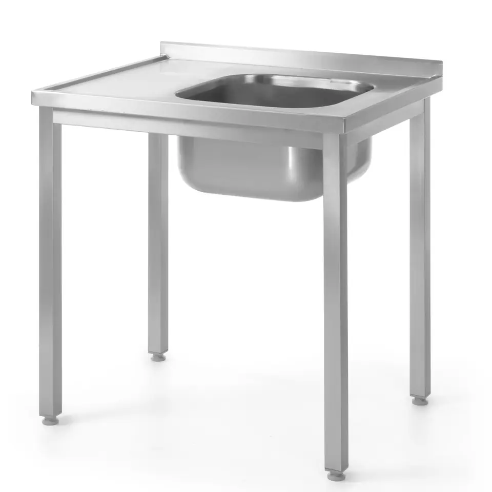 ⁨Table worktop for kitchen steel with sink 100x60cm RIGHT - Hendi 811573⁩ at Wasserman.eu