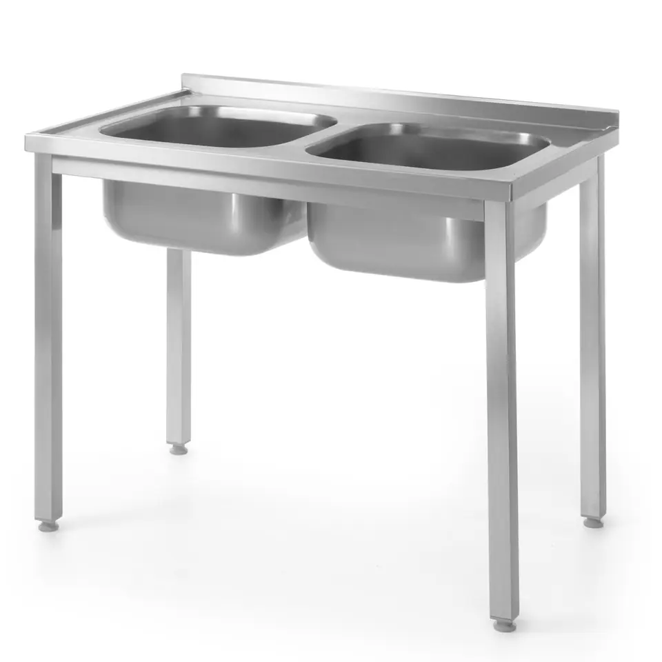 ⁨Kitchen worktop table steel 2 sinks 100x60cm - Hendi 811580⁩ at Wasserman.eu