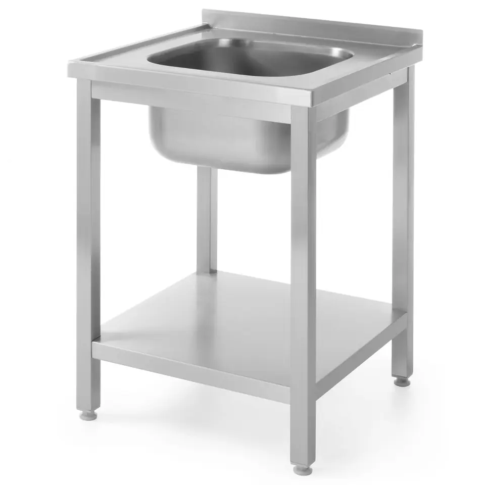 ⁨Steel worktop table with one sink 600x600mm and shelf - Hendi 811856⁩ at Wasserman.eu