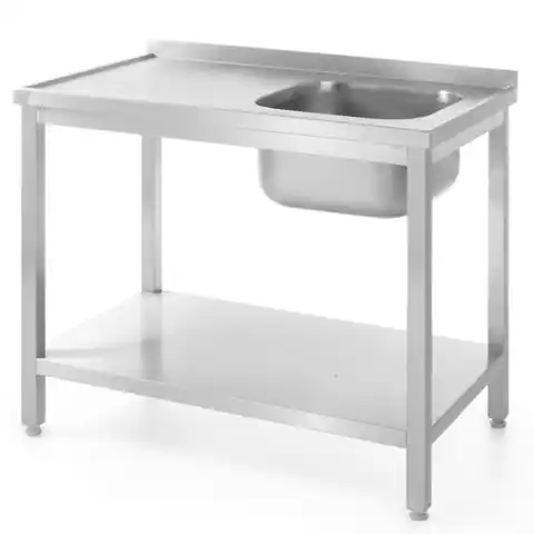⁨Table table steel worktop for washroom with one sink with shelf 80x60cm RIGHT - Hendi 811863⁩ at Wasserman.eu