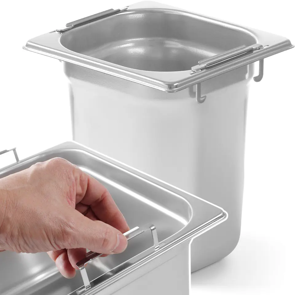 ⁨GN container with retractable handles stainless steel GN1/6 176x162mm height 200mm - Hendi 803707⁩ at Wasserman.eu
