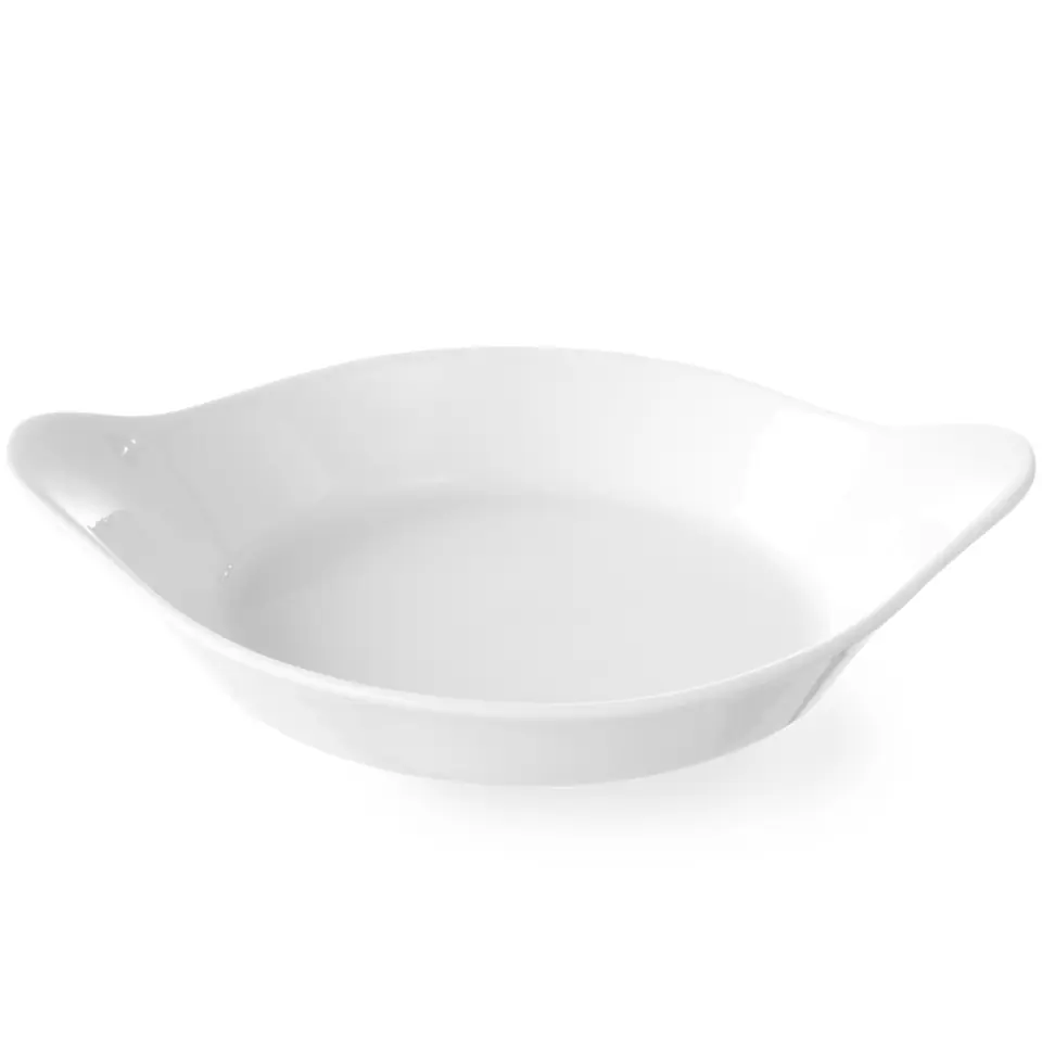 ⁨Round baking platter with handles 185x152mm cream porcelain - Hendi 785904⁩ at Wasserman.eu