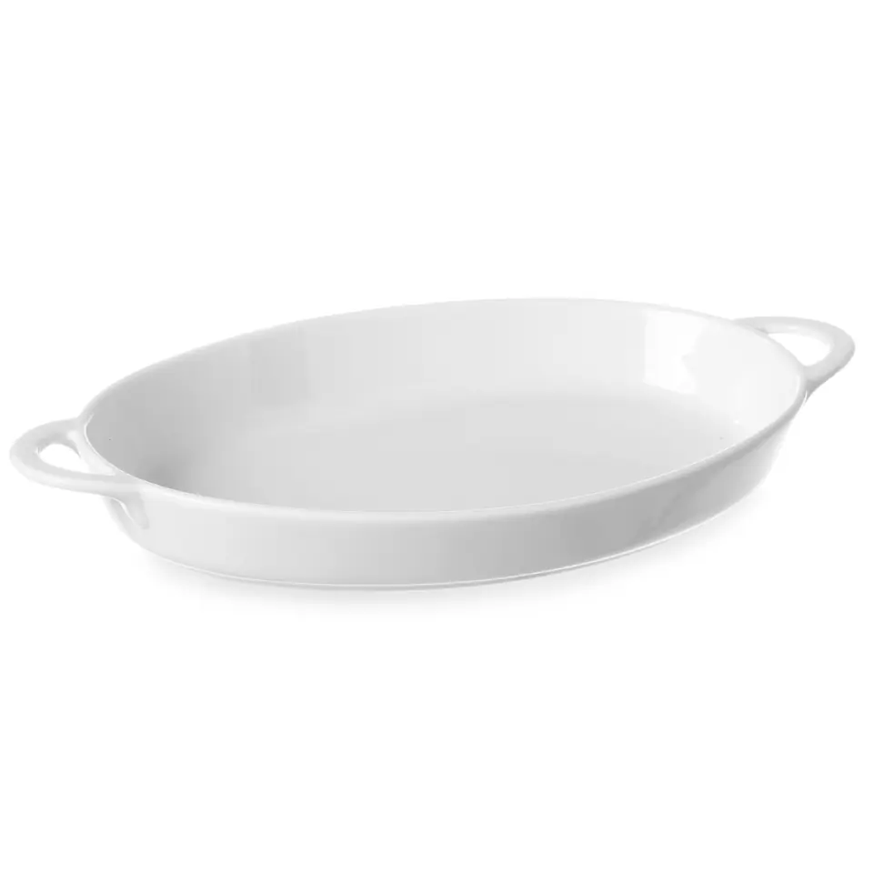 ⁨Oval baking platter with handles 270x180x40mm white porcelain - Hendi 784020⁩ at Wasserman.eu