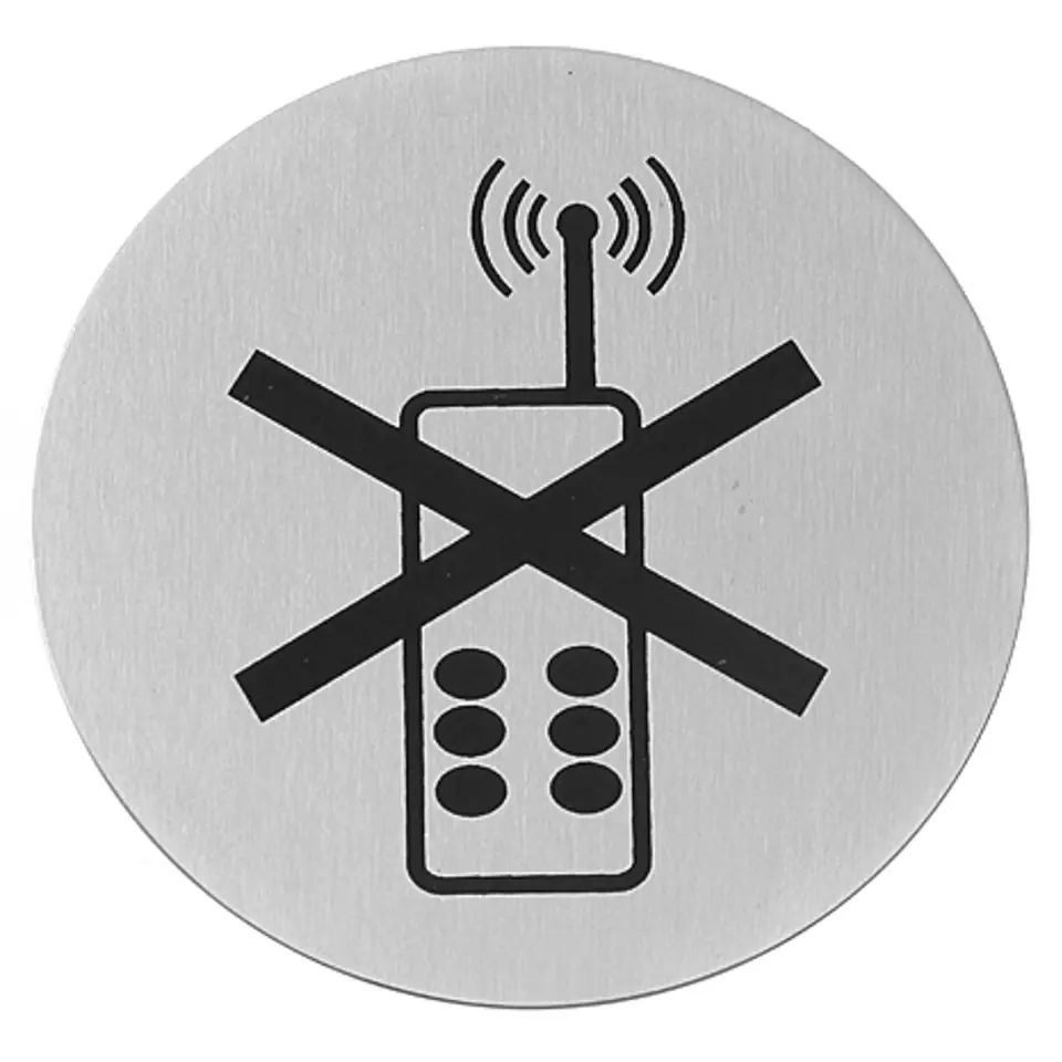 ⁨Tabliczka informacyjna samoprzylepna ZAKAZ UŻYWANIA TELEFONÓW stal nierdzewna śr. 75mm - Hendi 663653⁩ w sklepie Wasserman.eu