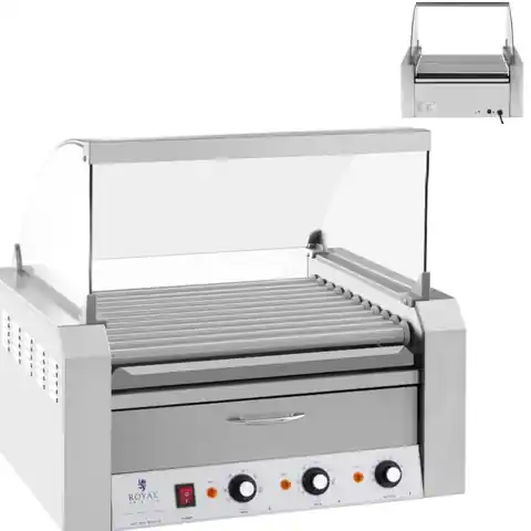 ⁨Roller roller grill with cover and heating drawer for rolls 20 sausages HotDog 2600W 230V Royal Catering⁩ at Wasserman.eu