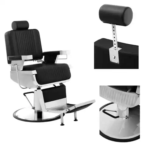 ⁨Professional barber hairdressing chair with swivel footrest LUXURIA Physa black⁩ at Wasserman.eu