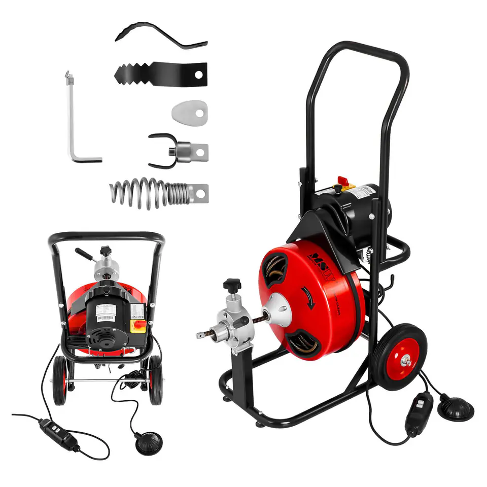 ⁨Przepychacz udrażniacz spirala do rur elektryczna 390W 23m MSW-DRAIN CLEAN 23E + głowice⁩ w sklepie Wasserman.eu
