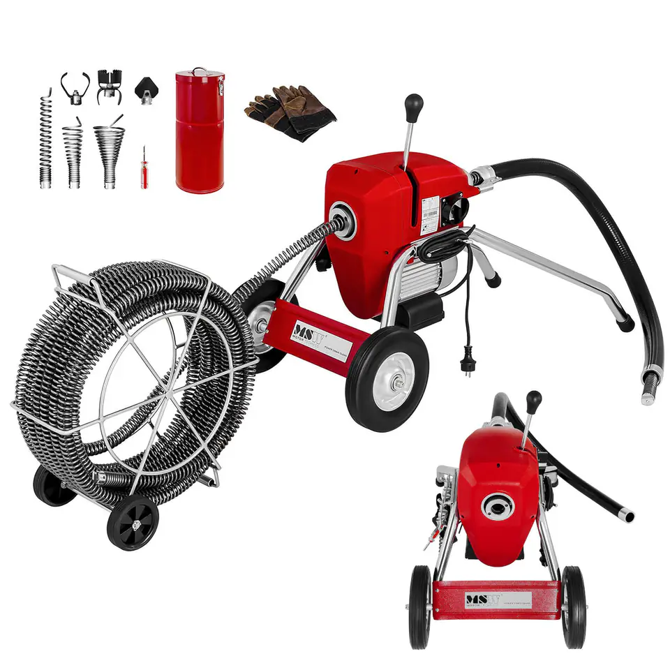 ⁨Elektryczna maszyna przepychacz udrażniacz do rur 1100W śr. 32mm MSW POWER DRAIN CLEAN 4.6E + akcesoria⁩ w sklepie Wasserman.eu