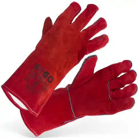 ⁨Welding protective work gloves made of cow leather red⁩ at Wasserman.eu