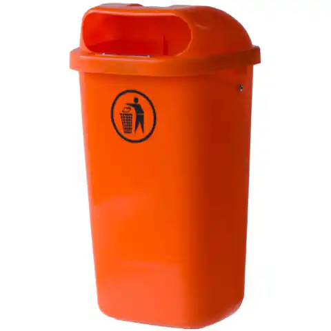 ⁨Kosz uliczny miejski pojemnik na śmieci na słupek lub ścianę  DIN 50L - pomarańczowy⁩ w sklepie Wasserman.eu