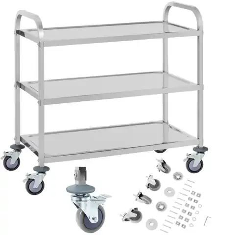 ⁨3 shelf catering waiter trolley up to 150kg stainless steel Royal Catering RCSW 3A⁩ at Wasserman.eu