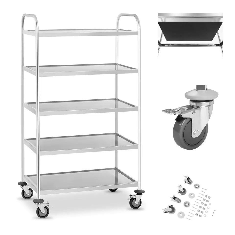 ⁨5-shelf stainless steel catering waiter trolley for gastronomy RCSW-5.1⁩ at Wasserman.eu